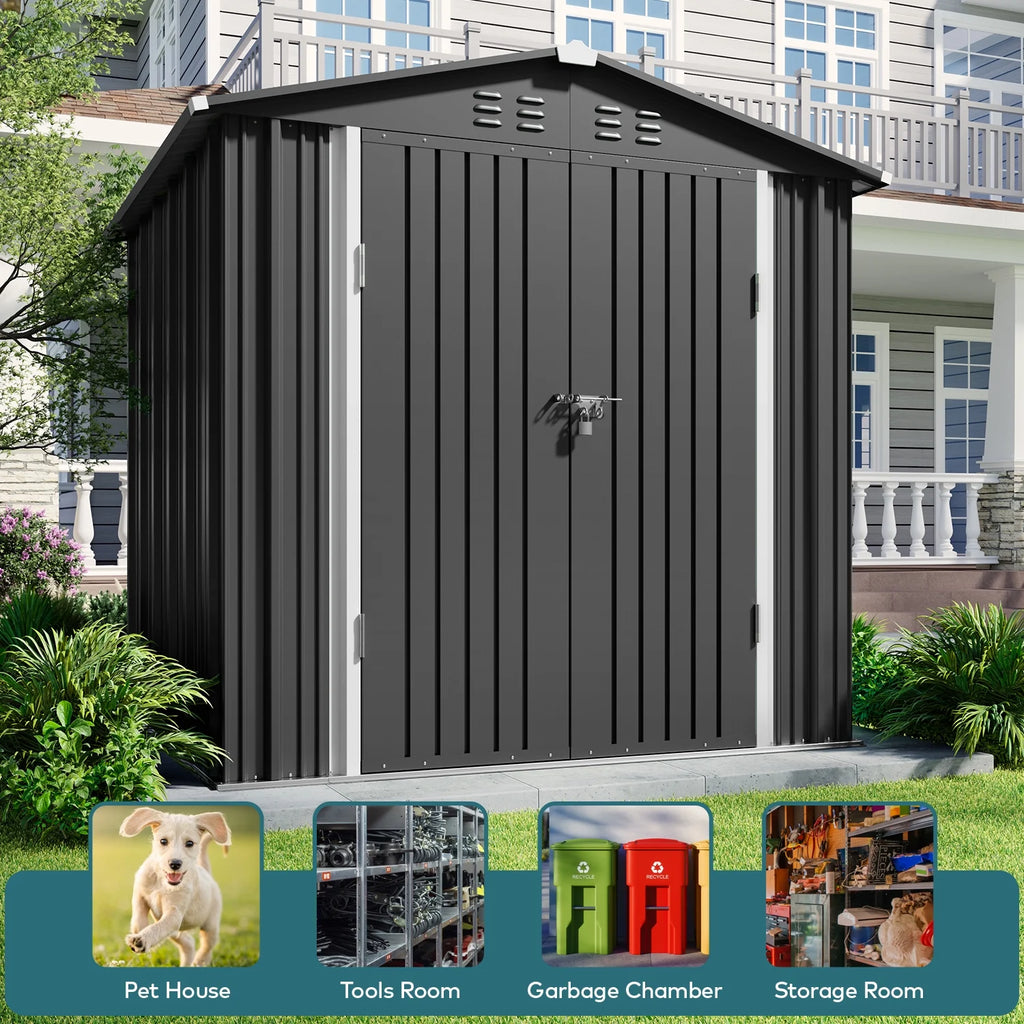 Lofka 6ft x 4ft Metal Garden Shed for Outdoor Storage, Gray
