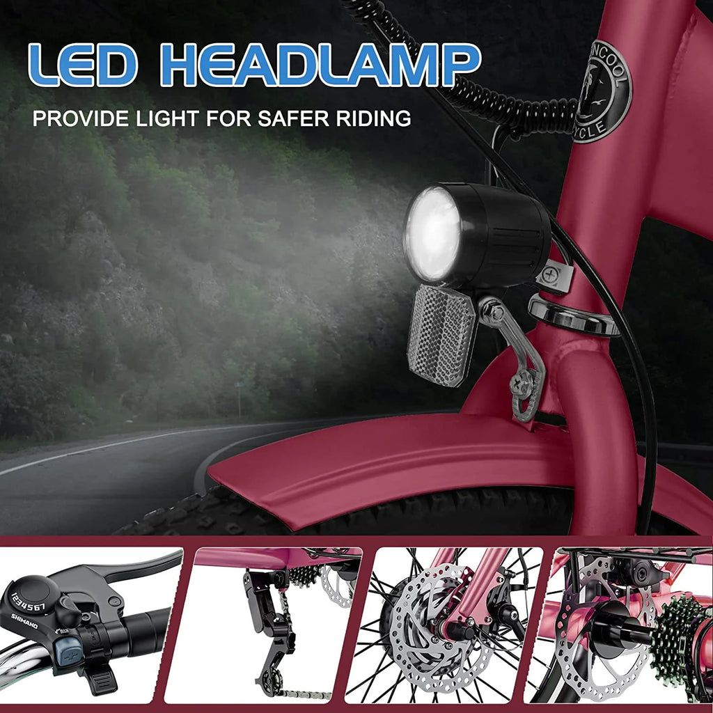 Mooncool 24" 26" 3 Wheel Electric Tricycle for Adults, 350W 36V 7 Speeds Motorized Electric Trike Three Wheel Electric Bikes Bicycle with Large Basket & Accessories for Women Men