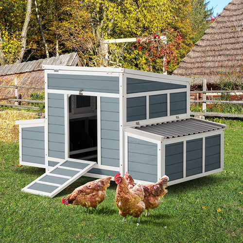 AECOJOY 56 Large Chicken Coop with 6 Nesting Boxes Wooden Hen House Outdoor Chicken Cage Poultry Hutch w/Ramps, Removable Tray for Easy Cleaning