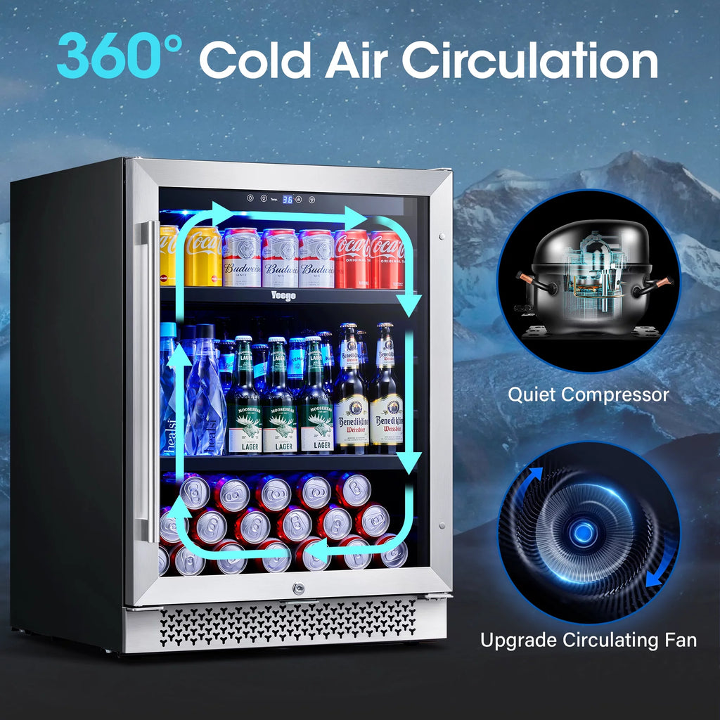Yeego 24" Beverage Refrigerator, 180 Can Beverage Fridge with Advanced Cooling System Reversible Door Beverage Cooler Built-in or Freestanding for Beer Soda Wine Water