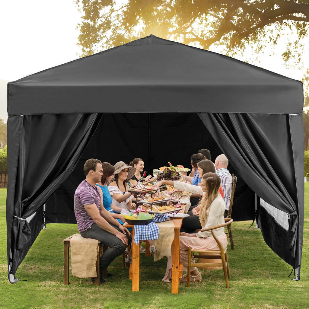 Suteck 10x10 FT Pop Up Canopy Tent with Sidewalls,Outdoor Waterproof Canopy Tents for Backyard Parties,Outside Instant Commercial Enclosed Gazebo Tent with 4 Weight Bags,Black