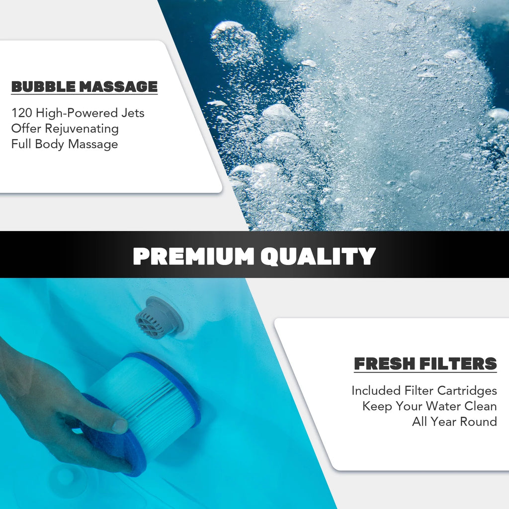 CO-Z 5x5ft PVC Square Inflatable Spa Tub &amp; 120 Massaging Jets for Patio &amp; More for 4-person Blue