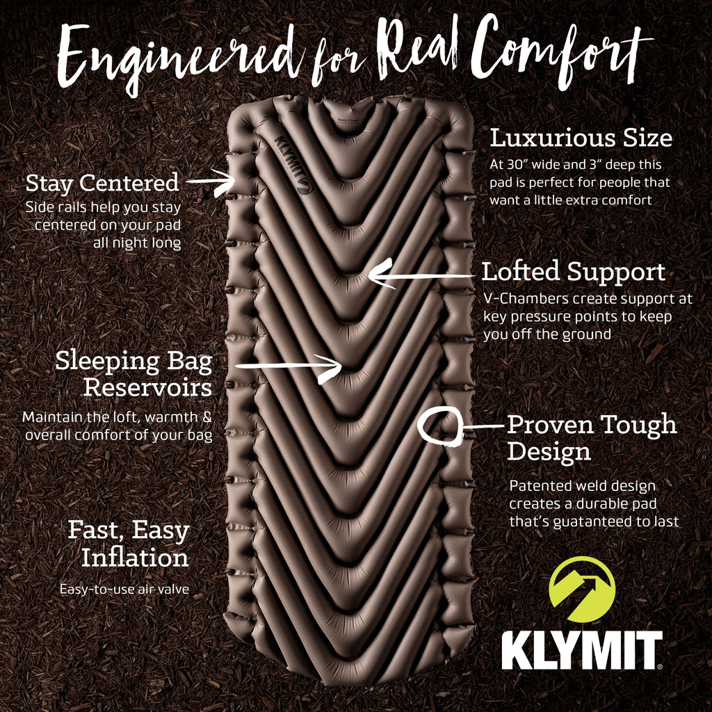 Klymit Static V Luxe Sleeping Pad, 76x30x3in, Stone Gray