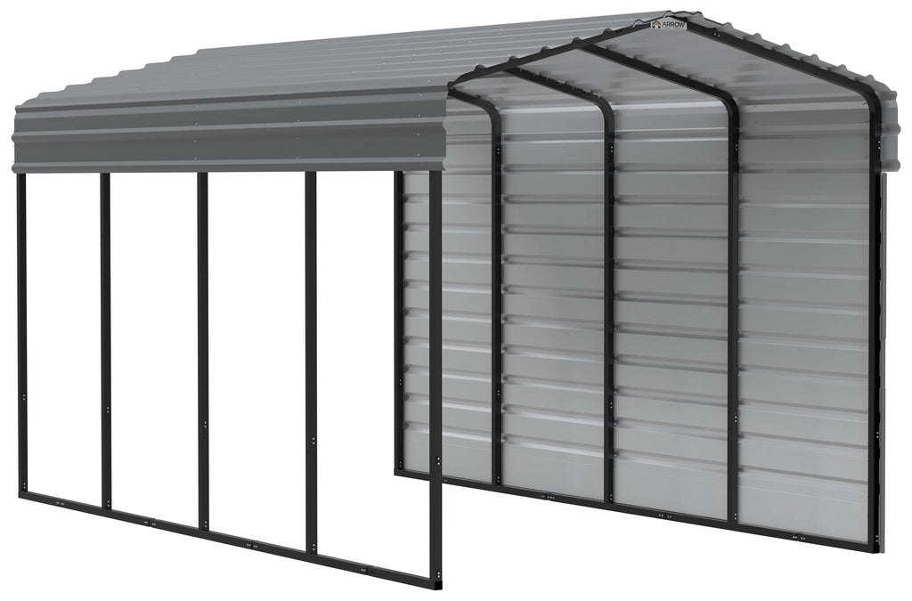 Arrow Carports Galvanized Steel Carport, with 1-Sided Enclosure, Compact Car Metal Carport Kit, 10' x 20' x 9' , Charcoal