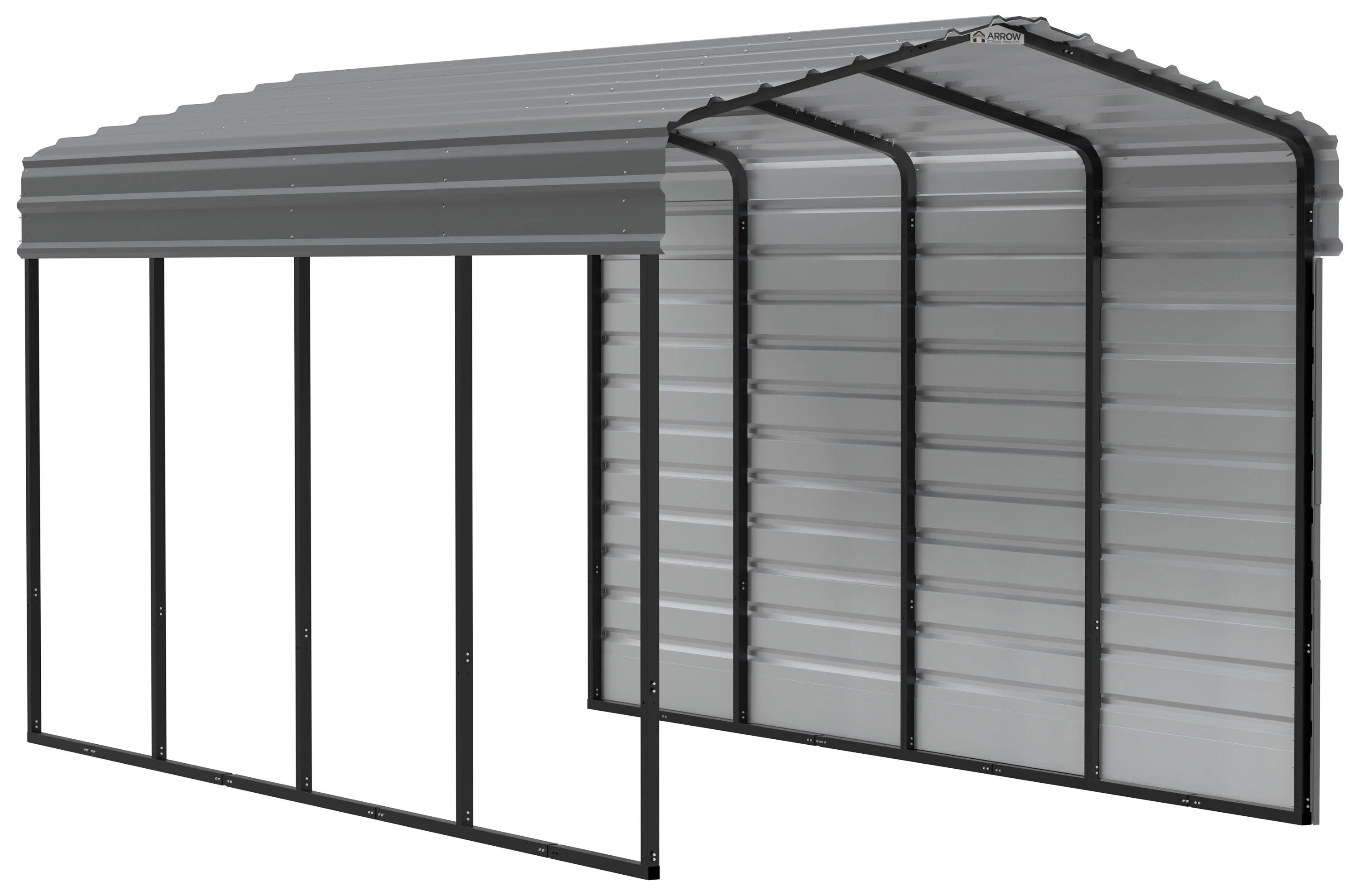 Arrow Carports Galvanized Steel Carport, with 1-Sided Enclosure, Compact Car Metal Carport Kit, 10' x 20' x 9' , Charcoal