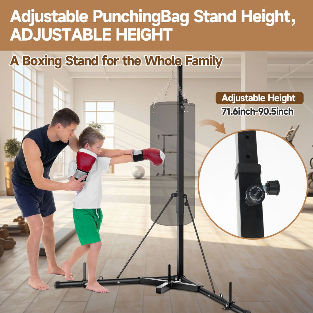 Punching Bag Stand, Height Adjustable Heavy Bag Stand with Weighted Base, Free Standing for Home Gym, Stand Only