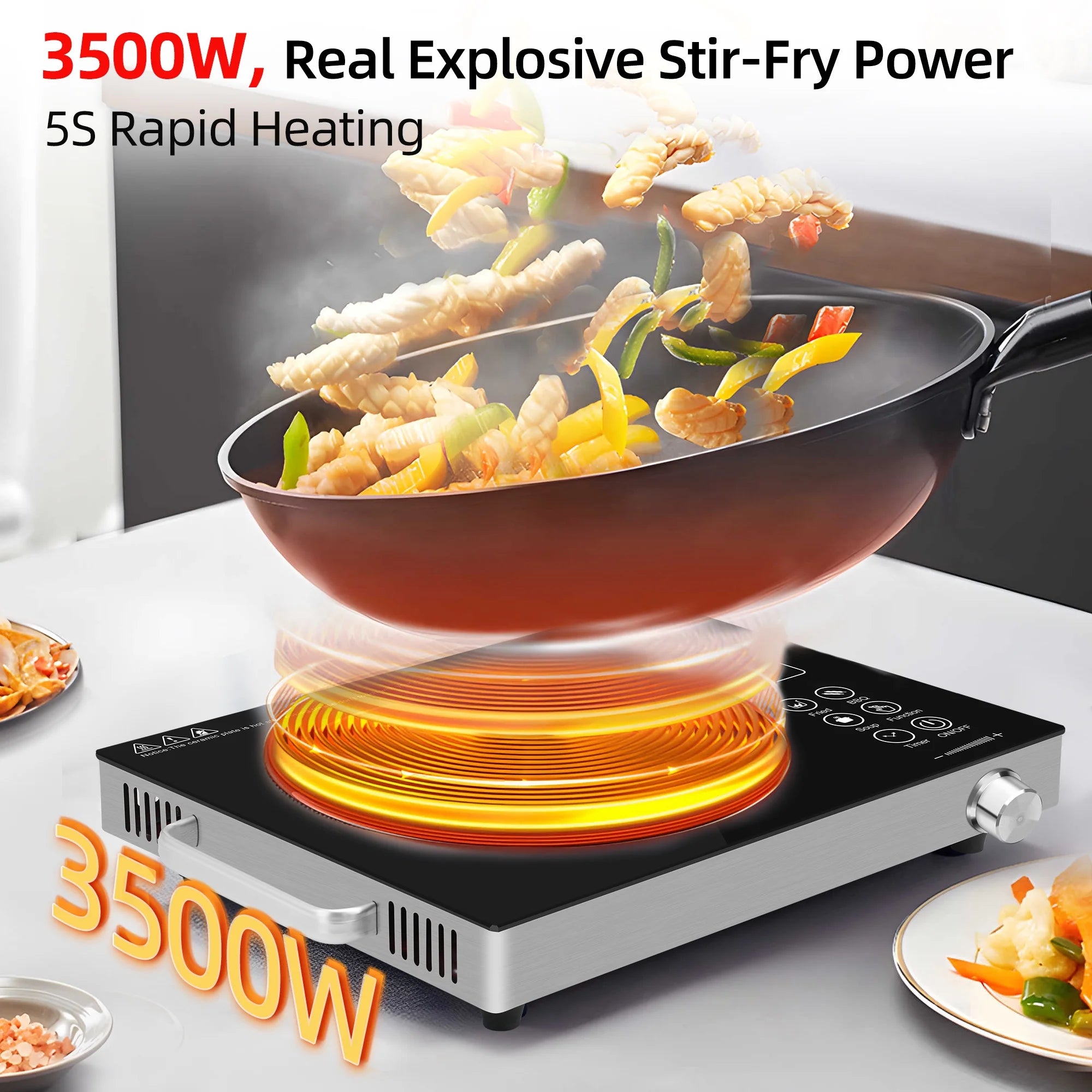 Electric Infrared Induction Cooktop Stove,Power range from 100W to 3500W,Compatible with All Cookware,Heat-Up In 5S with Cooking Timer,LED Screen,One-piece Panel for Easy Cleaning