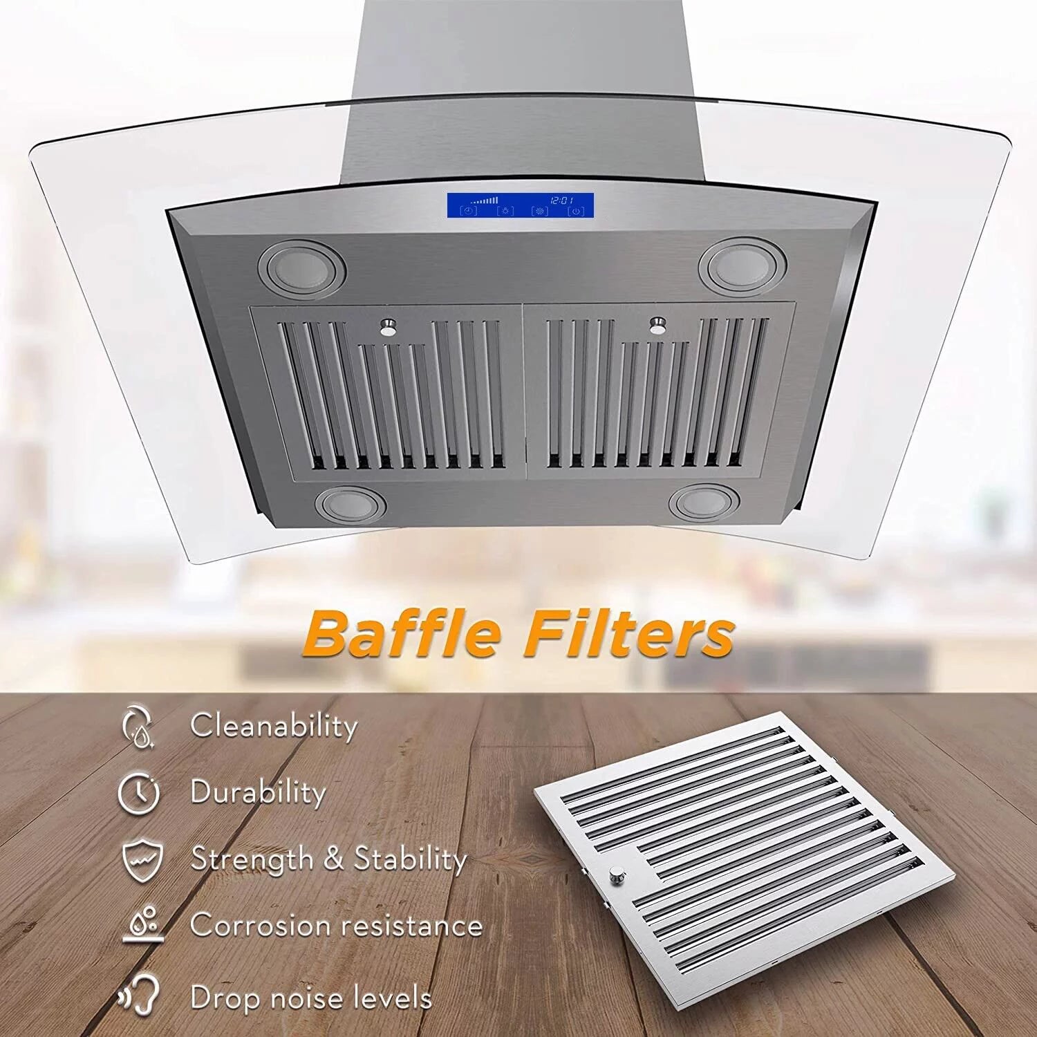 30 inch Island Mount Range Hood 700CFM Stainless Steel Touch Control Kitchen Vent Hood