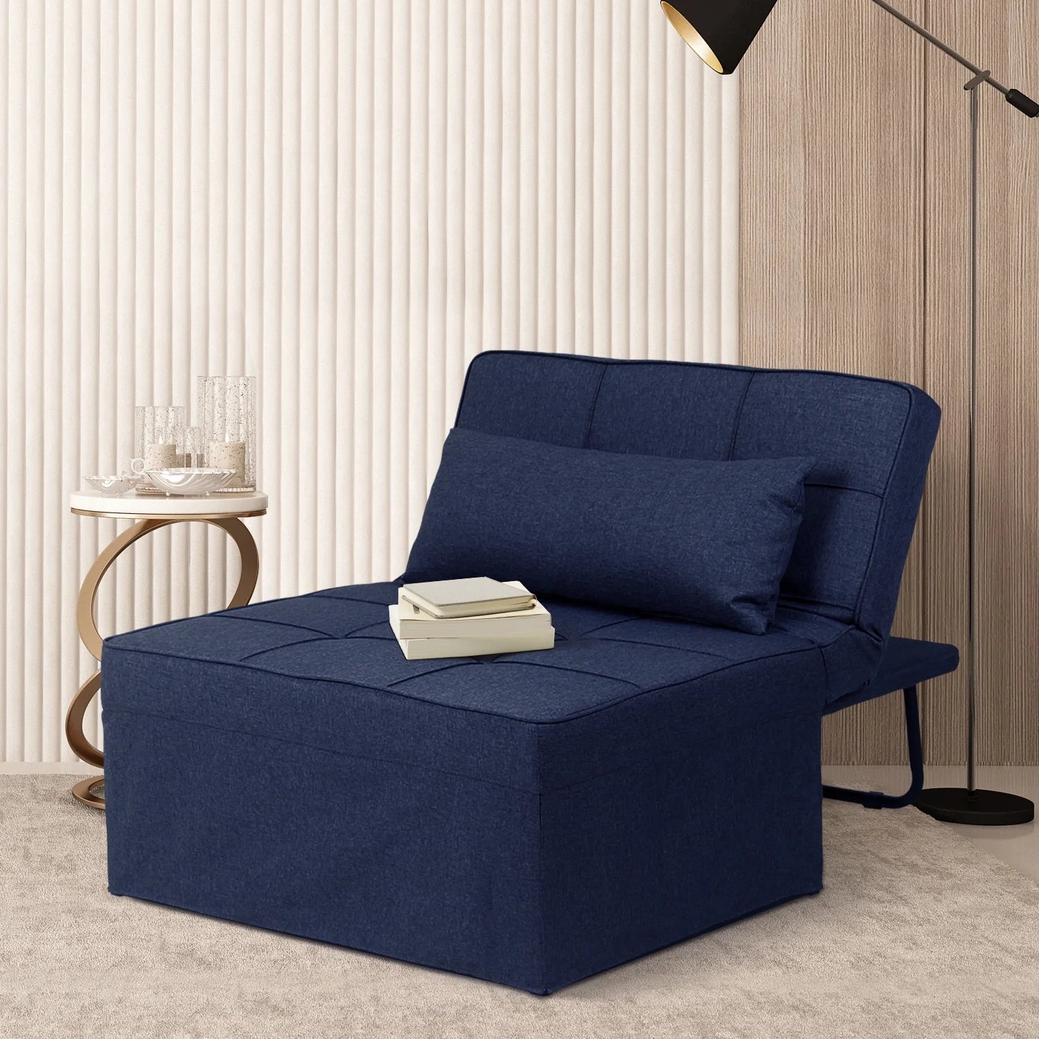 Ainfox Ottoman Chair Lounger Bed .4 in 1 Breathable Linen Convertible Single Sofa Couch, 73.23''L x 33.86''W(Dark Grey)(Beige)