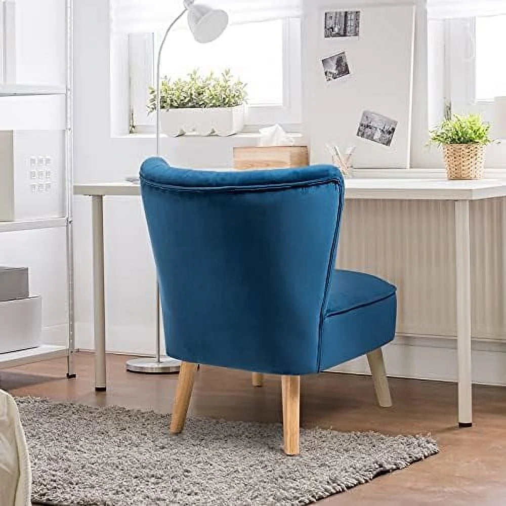 FDIGLUL Armless Accent Chair  Velvet Modern Chair with Rubber Wood Legs and Thick Sponge Seat  Upholstered Leisure Wingback Sofa Chair for Living Room for Bedroom Living Room (2  Turquois