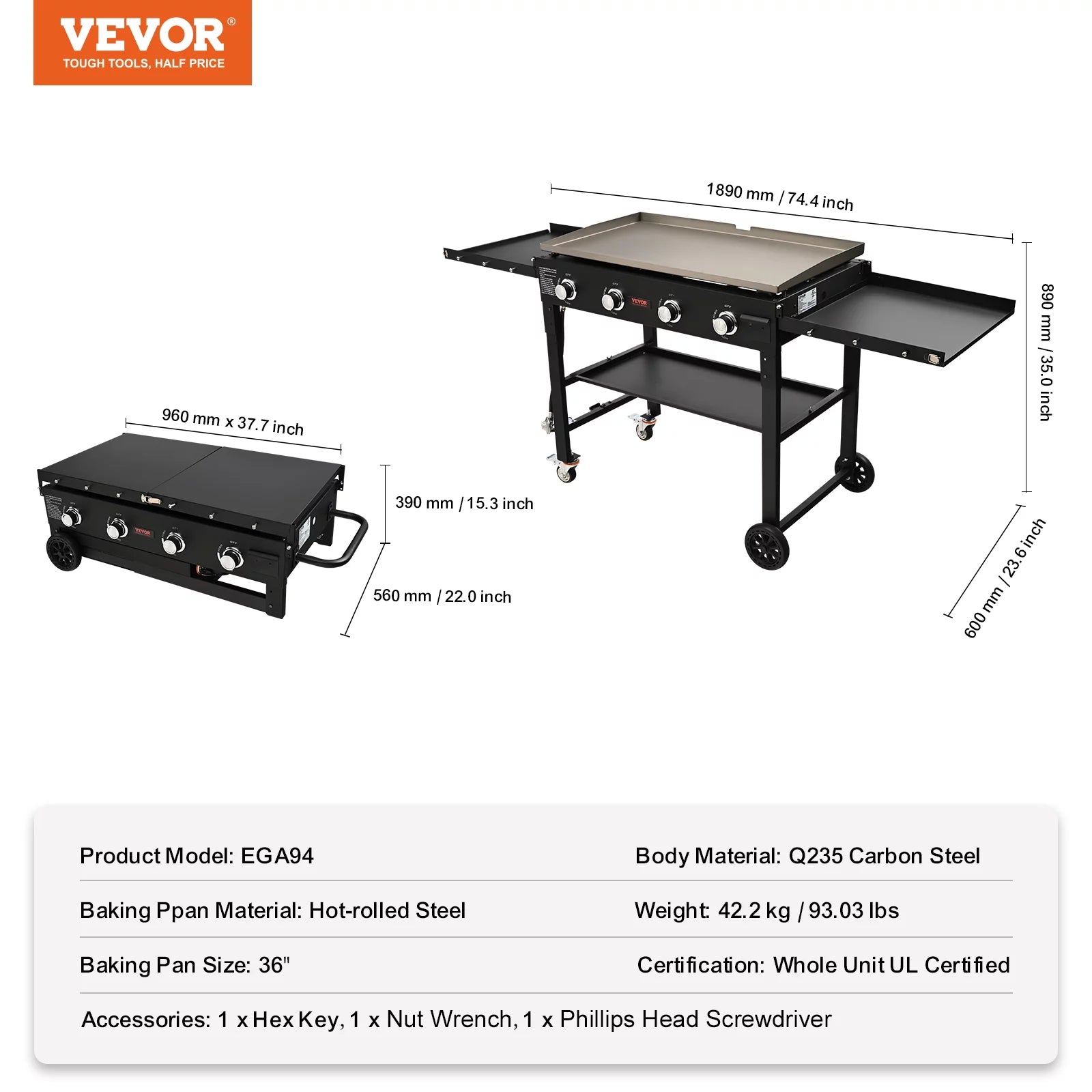BENTISM 4-Burner 36 Griddle Cooking Station Countertop Commercial Gas Griddle Flat Top Grill Hot Plate Restaurant Cart