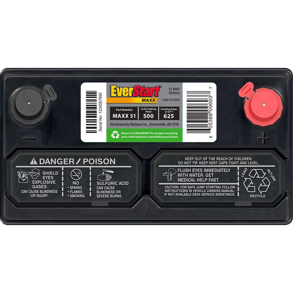 EverStart Maxx Lead Acid Automotive Battery, Group Size 51 12 Volt, 500 CCA