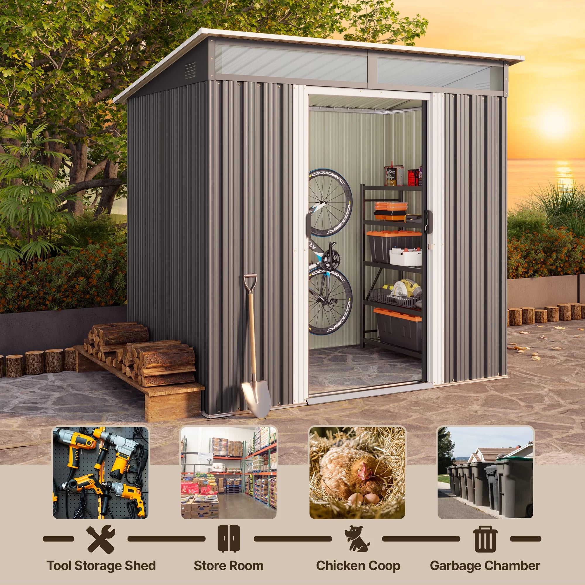 Lofka 6ft x 4ft Metal Garden Shed for Outdoor Storage, Gray