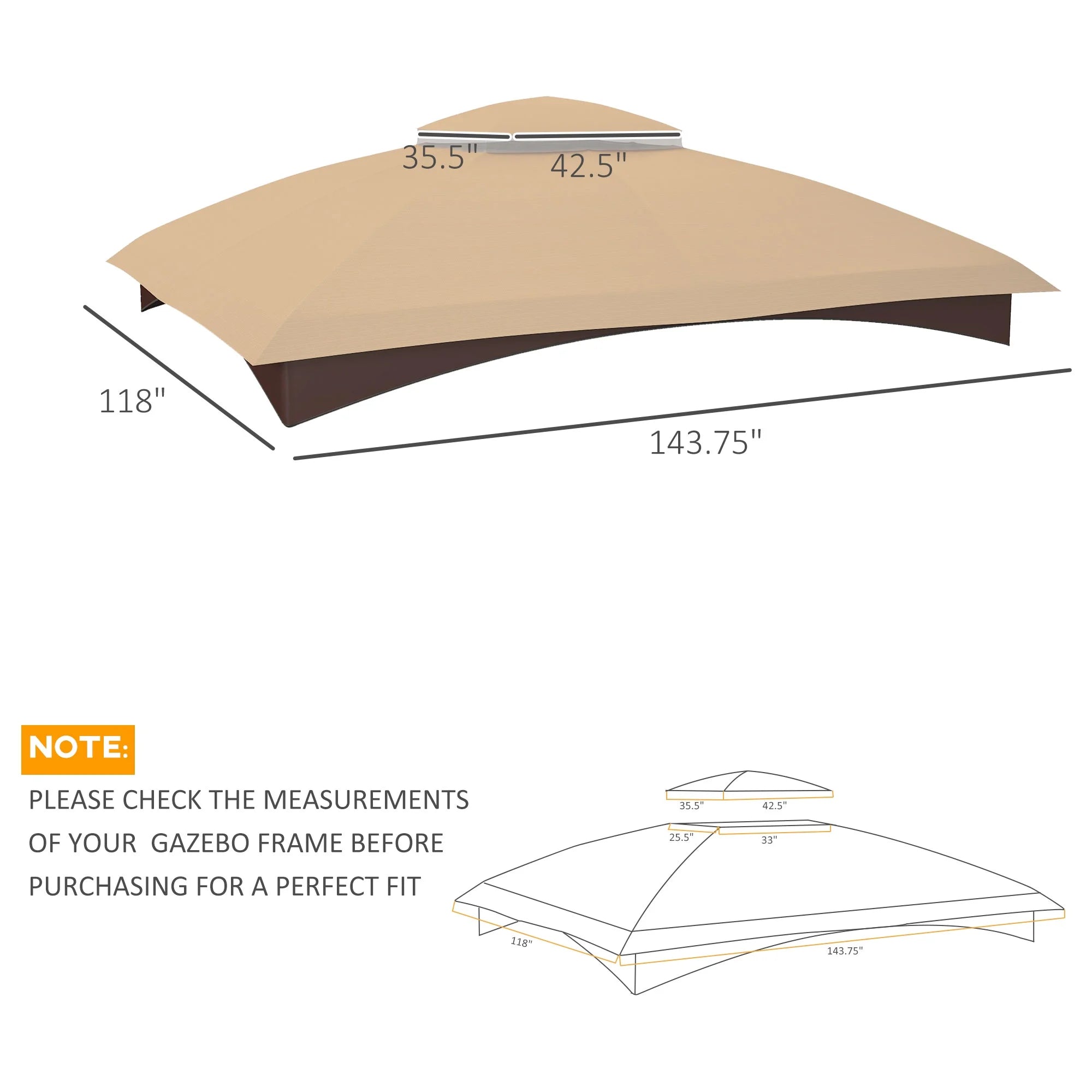 Outsunny Gazebo Canopy Replacement for 10' x 12' Patio Gazebo, Beige