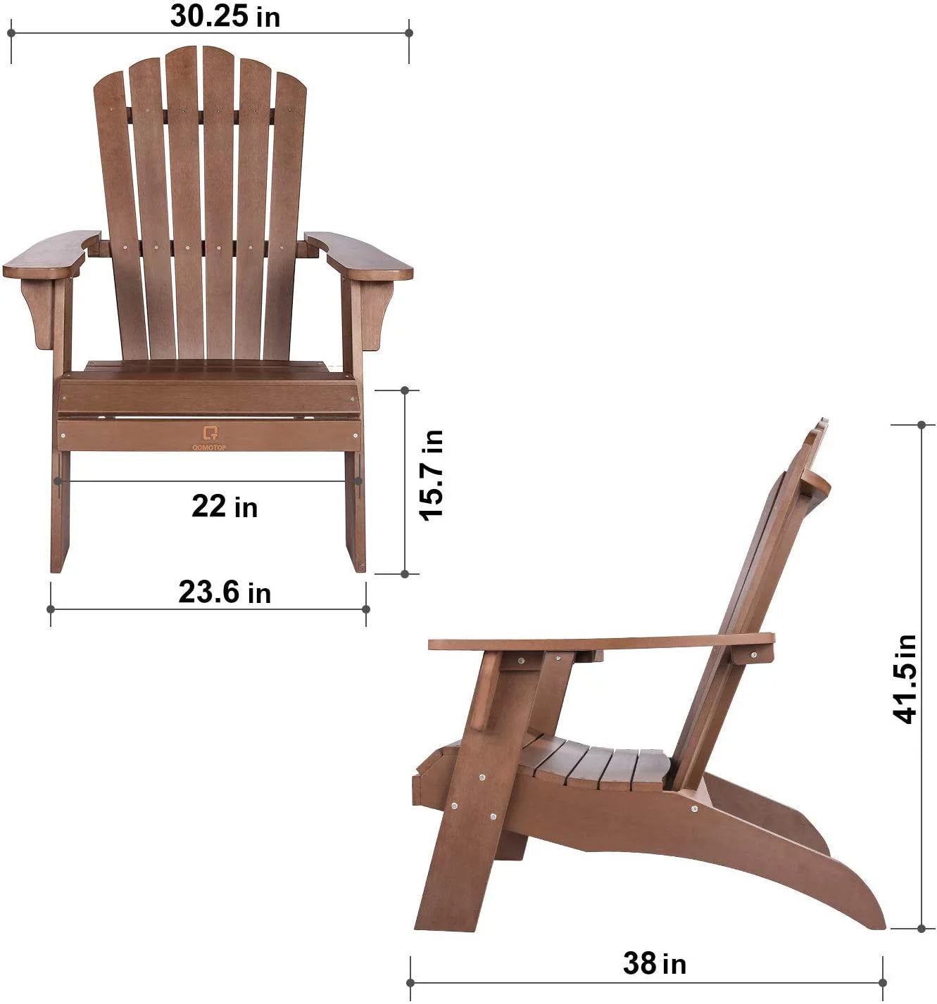 Qomotop Ploy Lumber Adirondack Chair with Cup Holder, Fade-Resistant Outdoor Seating with 350lbs Duty Rating, All-Weather Patio Chair for Garden,Brown