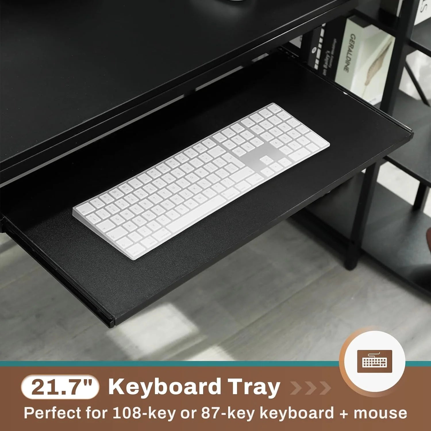 U-SHARE  L Shaped Computer Desk, 63'' Desk with Storage Shelves, Keyboard Tray, Monitor Stand and Headphone Hook, Corner Gaming Desk with LED Lights,