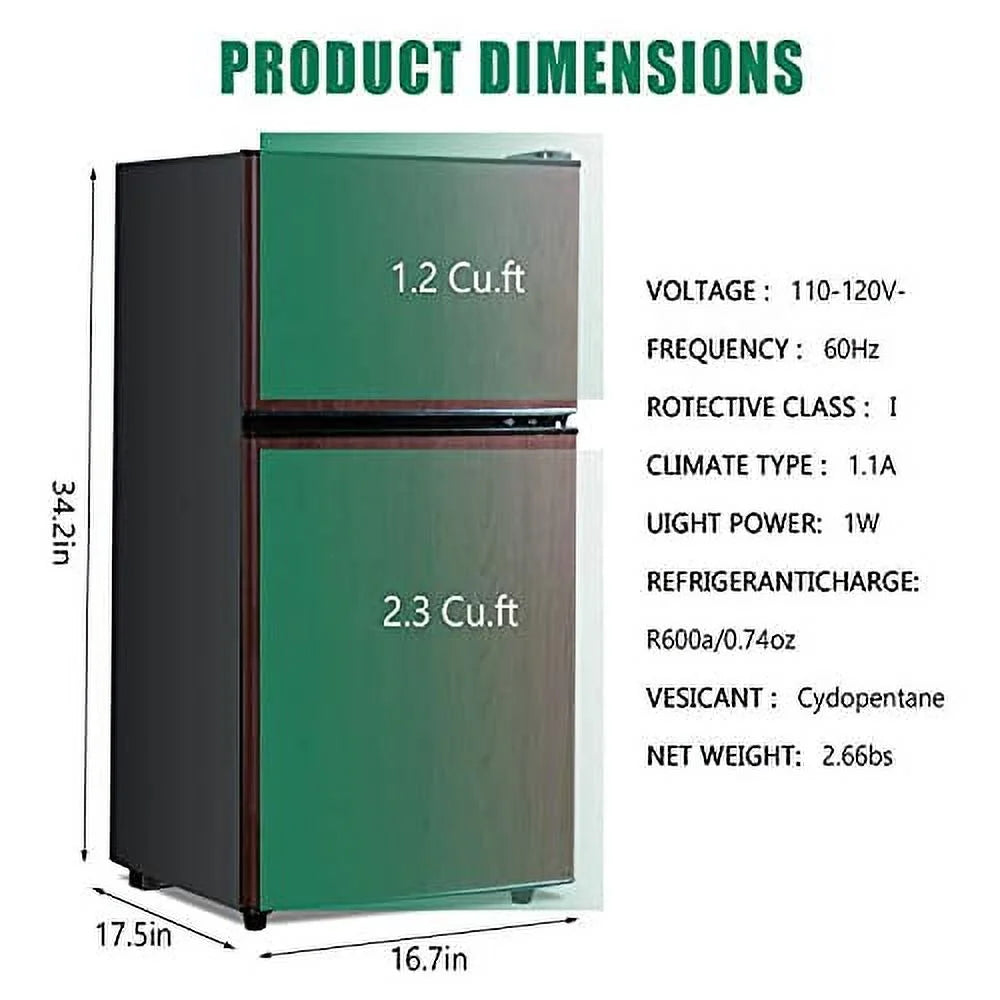 KRIB BLING 3.5 Cu.ft Compact Refrigerator Mini Fridge with Freezer, 2 Door Small Refrigerator for Office, Silver