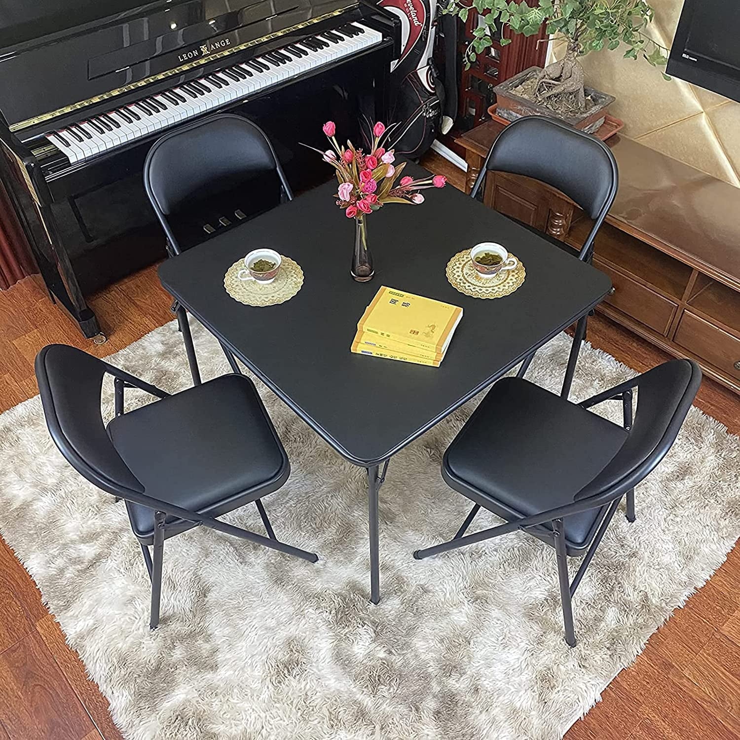 Vebreda Upholstered Padded Folding Chair (4 Pack), Black