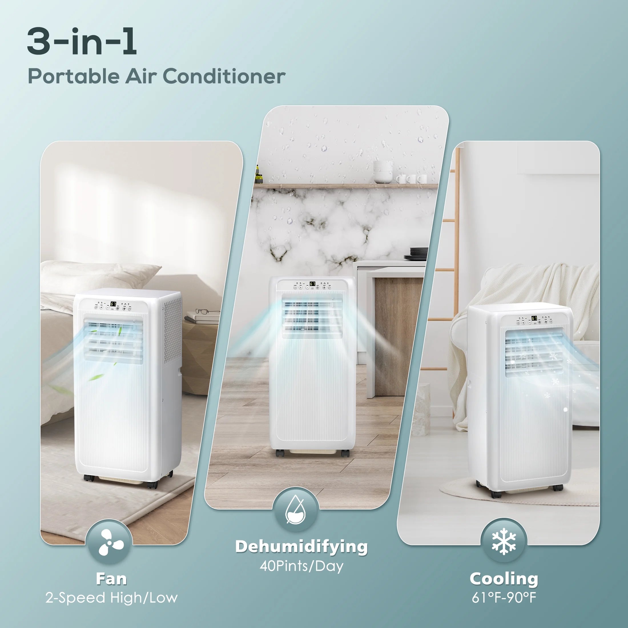 Auseo 5000BTU (8000 BTU ASHRAE) Portable Air Conditioner, 250 sq.ft  3 in 1 AC with 24-Hour Timer, Suitable for Families