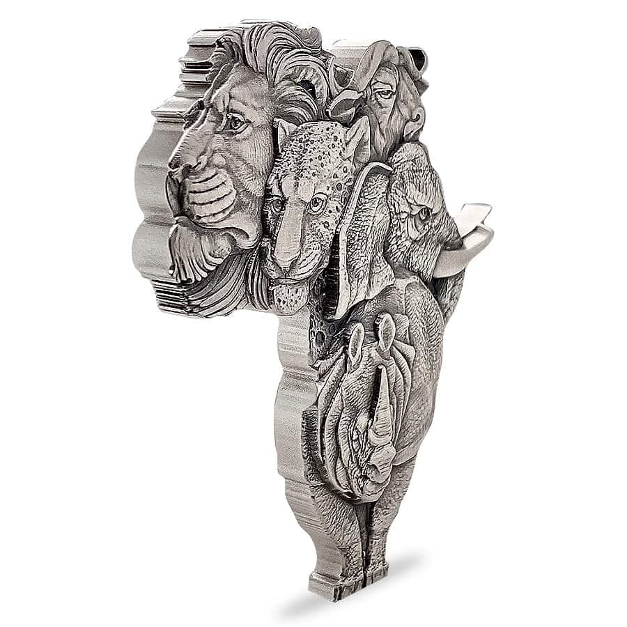 2022 Chad 5 oz Silver Big Five Africa Shaped High Relief Coin .999 Fine (w/Box)