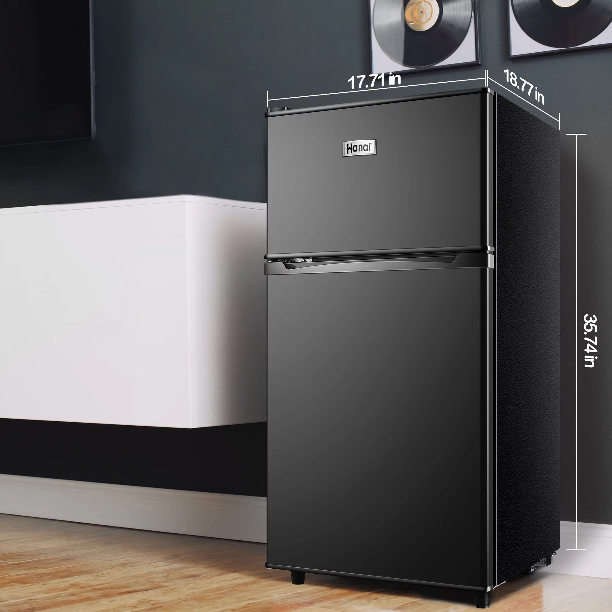 WANAI 3.5 Cu ft Two Door Mini Fridge with Freezer, Silvery
