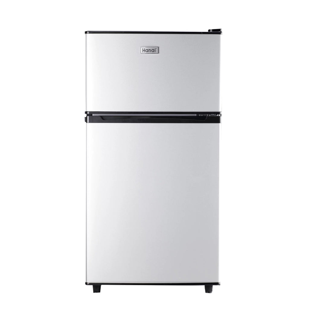 WANAI 3.5 Cu ft Two Door Mini Fridge with Freezer, Silvery