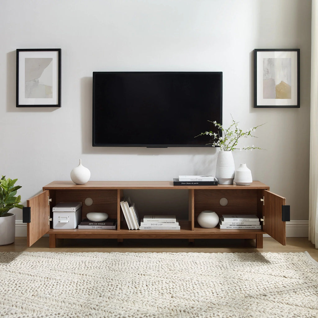Manor Park Mid-Century Modern 2-Door Reeded TV Stand for TVs up to 65", Mocha