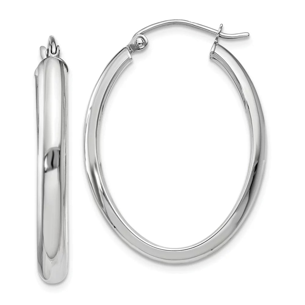 Real 14kt White Gold Polished 3.75mm Oval Tube Hoop Earrings; for Adults and Teens; for Women and Men
