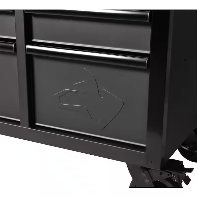 61 in. W x 23 in. D Heavy Duty 15-Drawer Mobile Workbench Tool Chest with Solid Wood Top in Matte Black