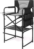 30inch Directors Camping Chair Folding with Side Table,Portable Makeup Artist Bar Height, Aluminum Frame 300 lbs Capacity,
