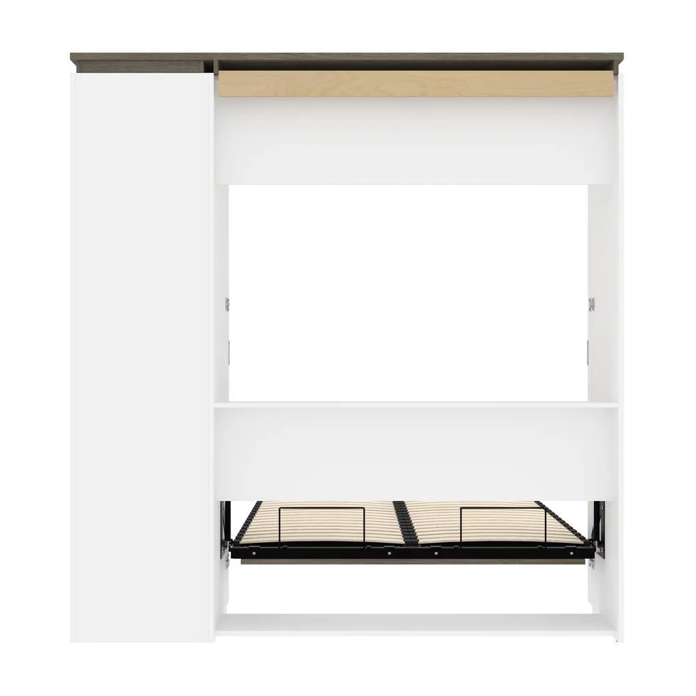 Bestar Orion 79" Full Murphy Bed with Narrow Bookcase in White