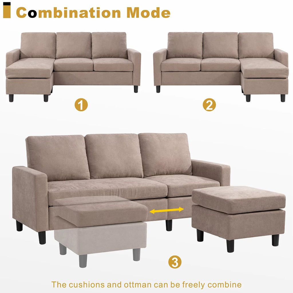 Walsunny Linen Fabric Convertible L-Shaped Sectional Sofa(Dark Gray)