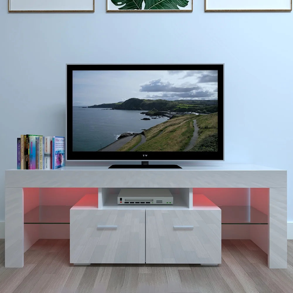 Zimtown TV Stand with High Gloss LED Lights, Media TV Console Table Storage Cabinet Drawers,Entertainment Stand Shelves