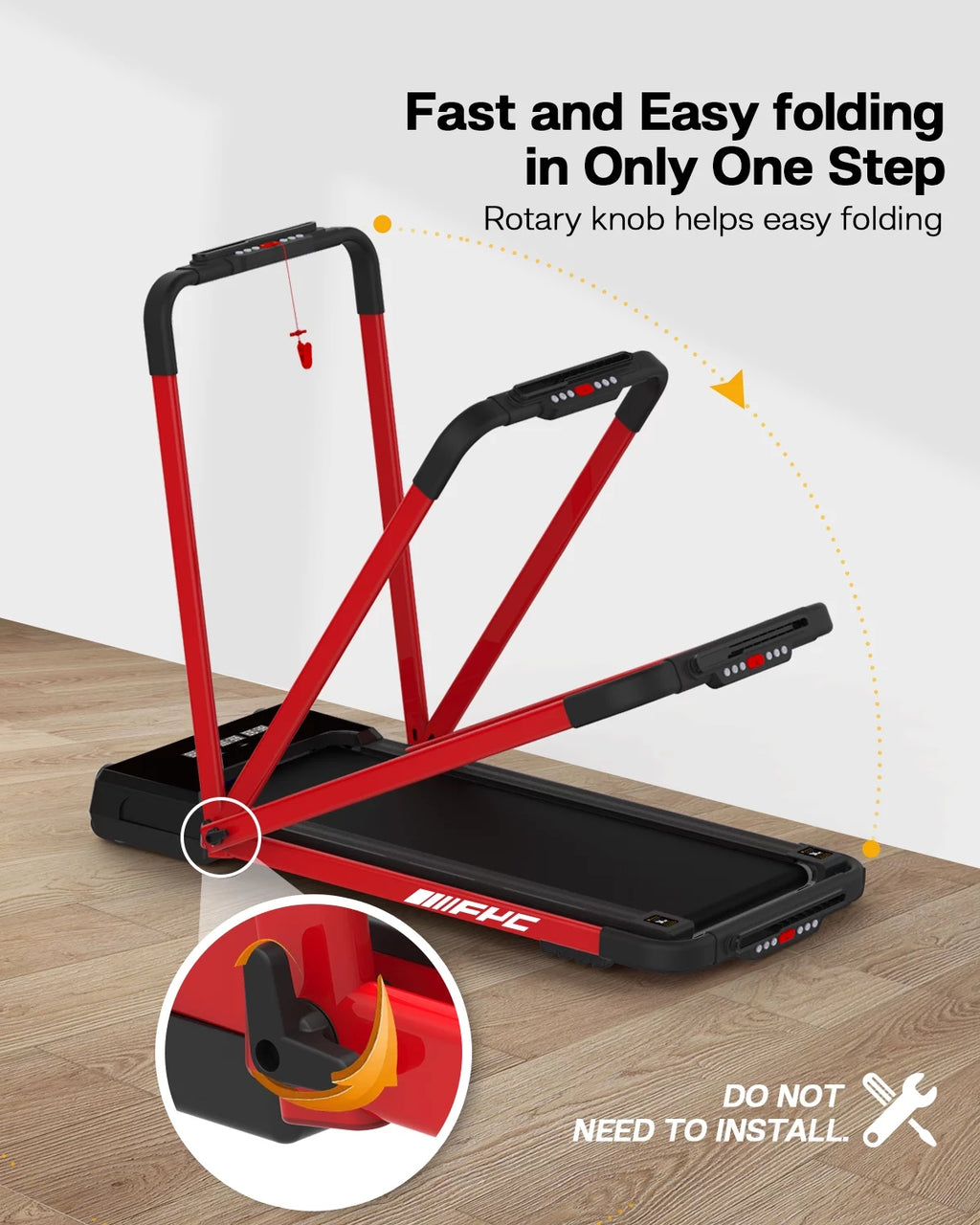 FYC 3.5HP Under Desk Treadmill - 300LBS Weight Capacity, 2-in-1 Foldable Design, Remote Control & LED Display - Compact Electric Walking and Running Machine for Walking, Running, Jogging (White)