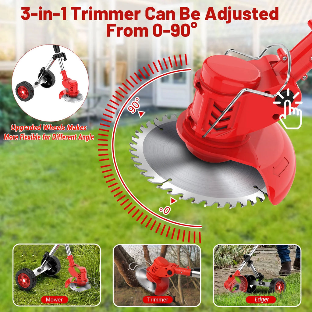 Cordless Weed Eaters Electric Grass Trimmer &amp; Edger, Tanbaby 6 inch 3-in-1 Weed Wacker Kit with Upgraded Wheels