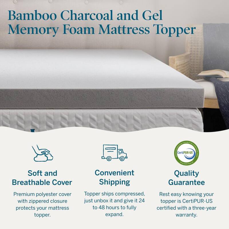 3 in. Twin Bamboo Charcoal and Gel Memory Foam Mattress Topper