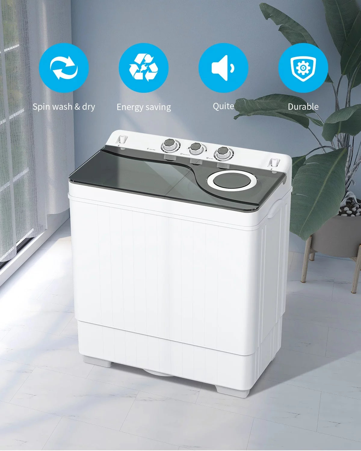 Zimtown Portable Washing Machine, 26 Lbs Semi-automatic Twin Tub Washing Machine with Wash and Cycle Combo, Built-in Drain Pump, Laundry Washer for Apartment, Dorm, College Room, RV's