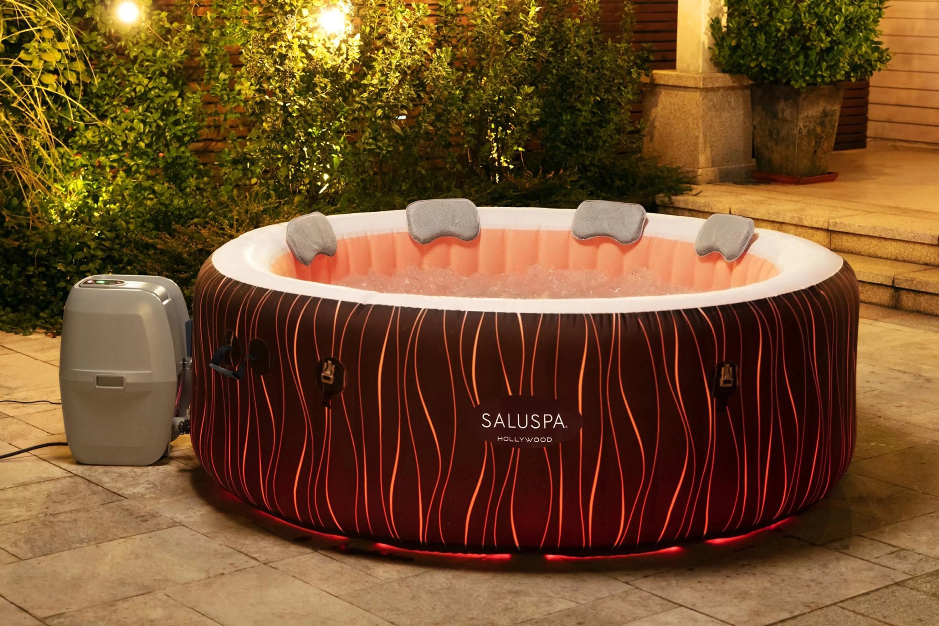 SaluSpa 77" x 26" Hollywood 240 Gal. Inflatable Hot Tub with LED Lights, 104?F Max Temperature