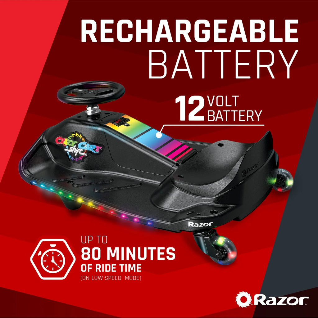 Razor Crazy Cart Shift Lightshow - 12V Electric Drifting Go-Kart for Kids Ages 6+