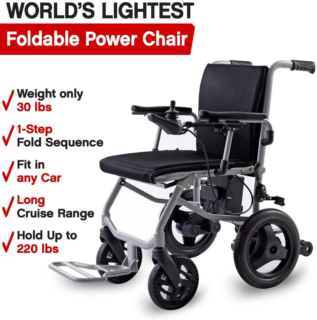 Culver Mobility - KANO - (only 35lbs) Foldable Electric Wheelchair, Travel Size, User-Friendly - Black