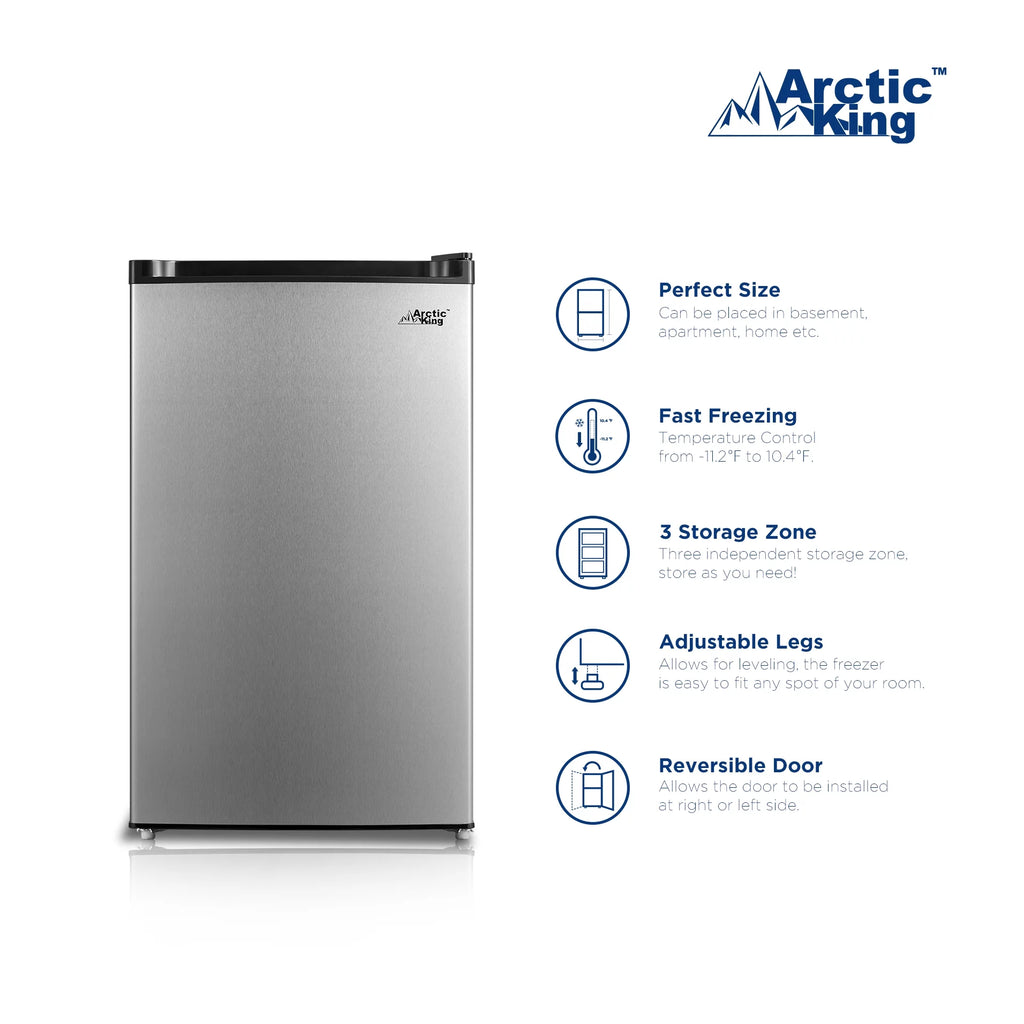 Arctic King 3.0 Cu ft Upright Freezer Stainless Steel Door, E-star new