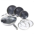 HexClad 7-Piece Hybrid Stainless Steel Cookware Set with Lids and Wok, Non-Stick Fry