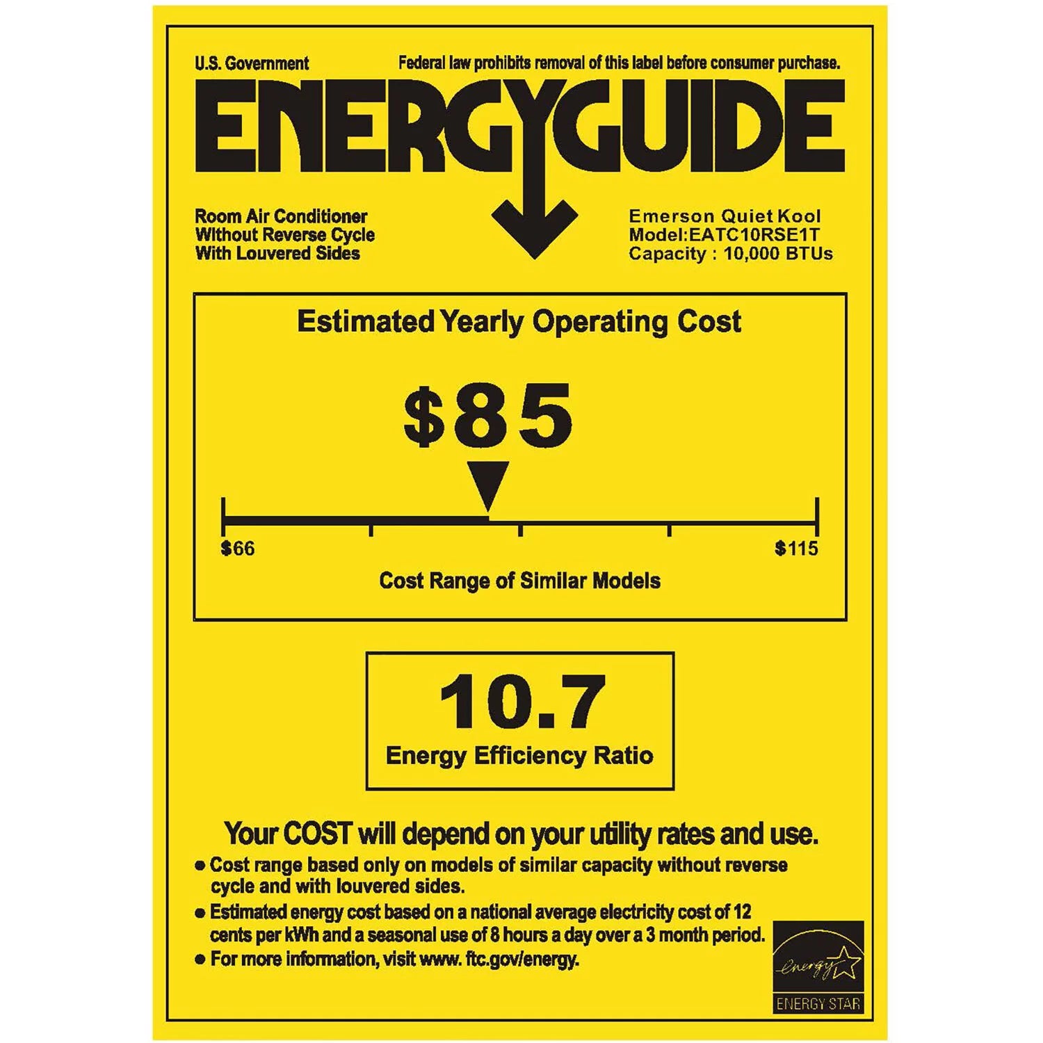 Emerson Quiet Kool 10,000 BTU 115-Volt Through-the-Wall Air Conditioner with Wi-Fi, White