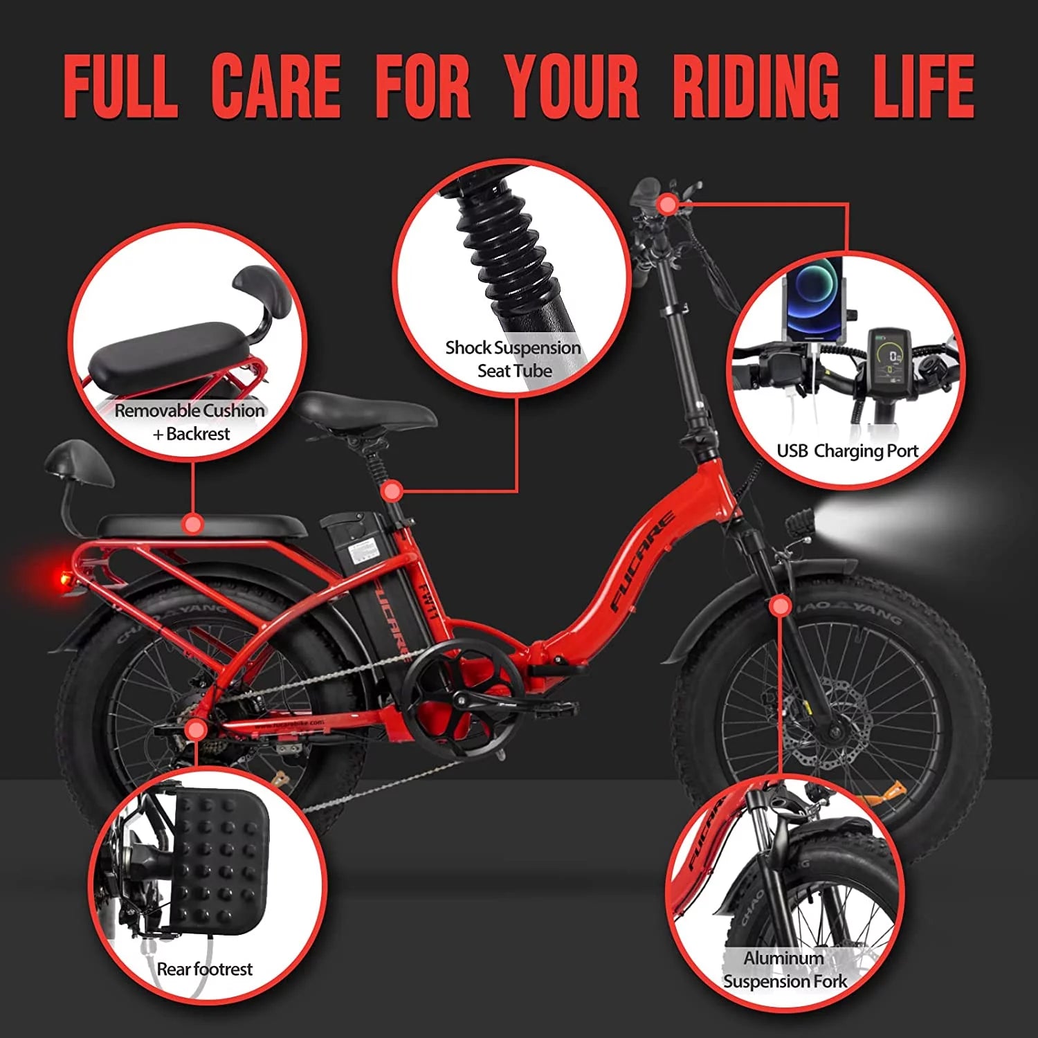 Fucare 20" 4.0 Fat Tire Ebike,Folding Electric Bike for Adults,750W 48V 15Ah Removable Battery E Bike, 28Mph Shimano 7 Speed Durable Ebikes