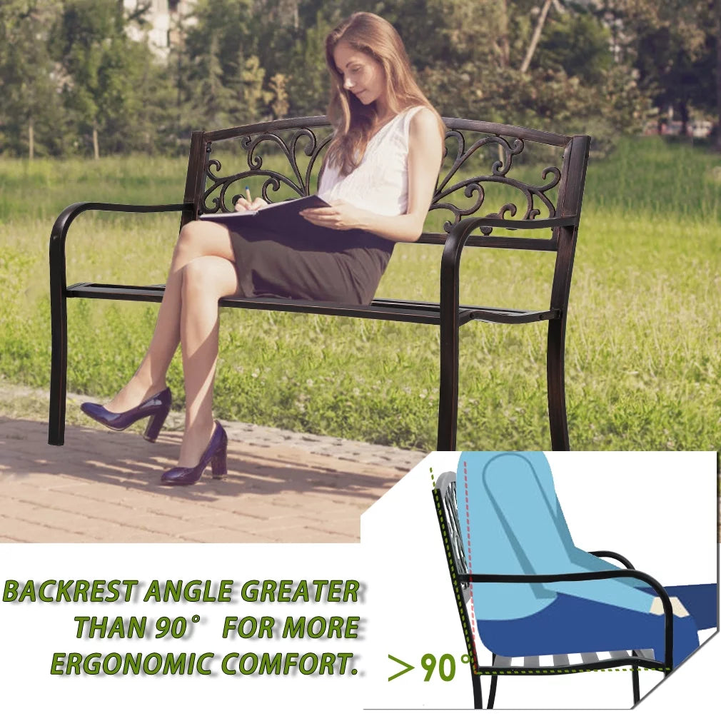 FDW Garden Bench for Patio Outdoor Bench Metal Bench Park Bench Cushion for Yard Porch Clearance Work Entryway