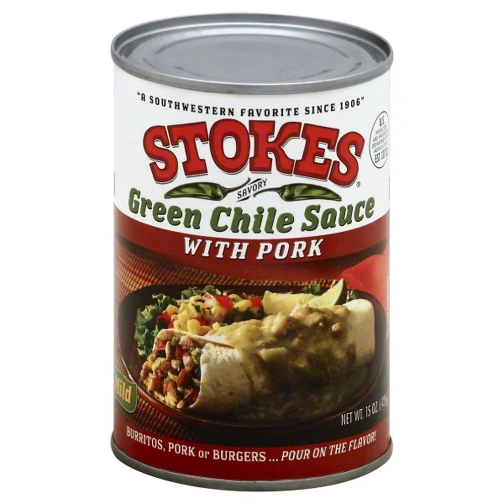 Stokes Green Chile Sauce with Pork, 15 Ounce (Pack of 14)