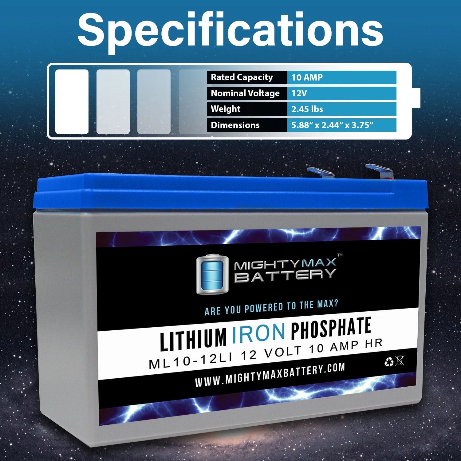 12V 10AH Lithium Replacement Battery Compatible with Razor e225, e325 - 3 Pack