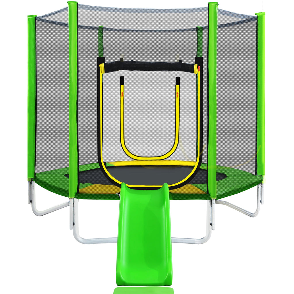 EUROCO 800LBS 7FT Kids Trampoline with Safety Enclosure Net, Indoor Outdoor Trampoline with Slide,Ladder,Spring Pad,All-Weather Trampolines (Age3-12) for 3-4 Kids, Easy Assembly Round Trampoline,Blue