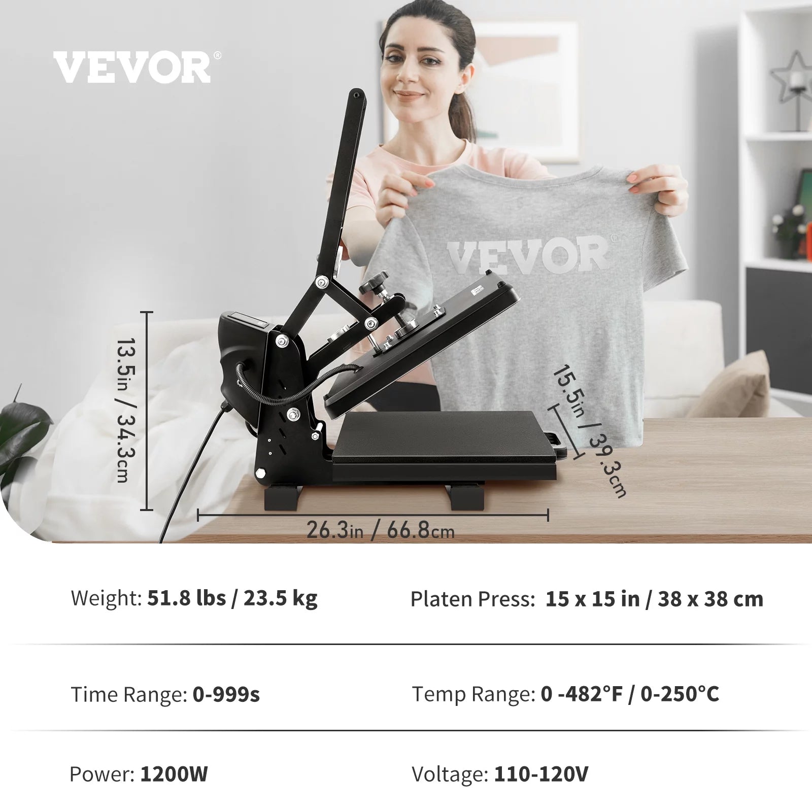 VEVOR Auto Open Heat Press Machine, 15x15inches Magnetic Semi-automatic Heat Press, Digital Clamshell Sublimation Transfer Teflon Coated, Heat Printing Press DIY T-shirts Canvas Bags Pads Photos 110V