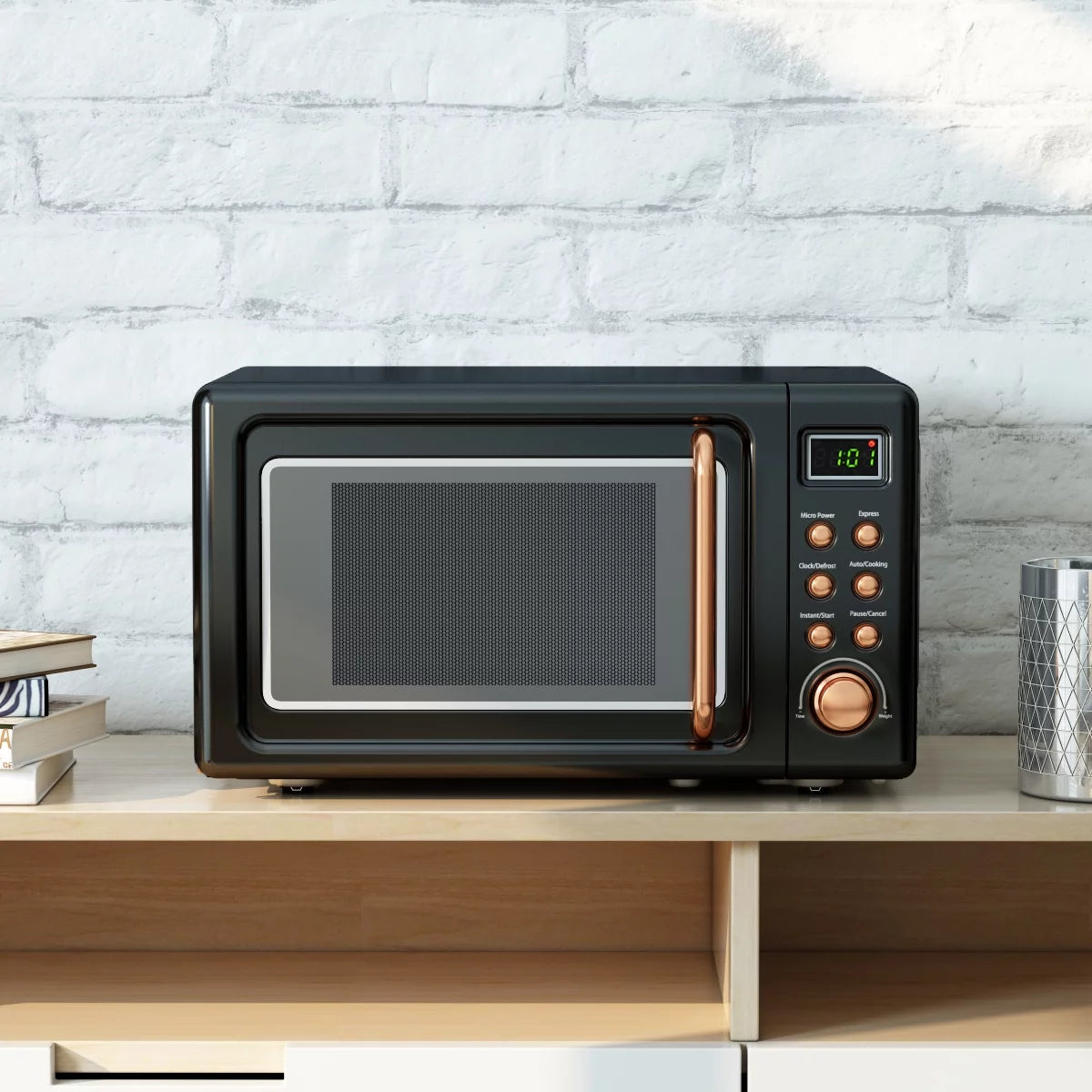 Costway 0.7Cu.ft Retro Countertop Microwave Oven 700W LED Display Glass Turntable Green